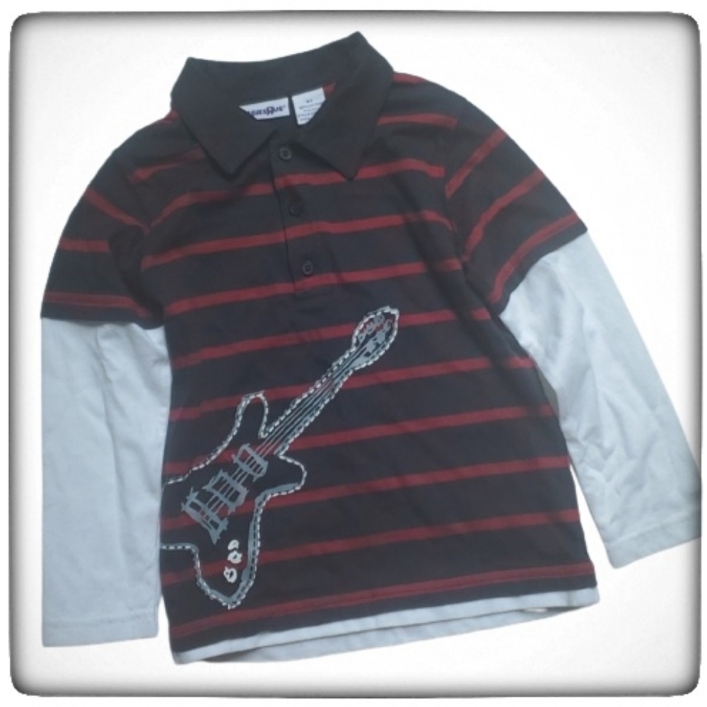 Guitar Striped Cotton Longsleeve Polo-4T